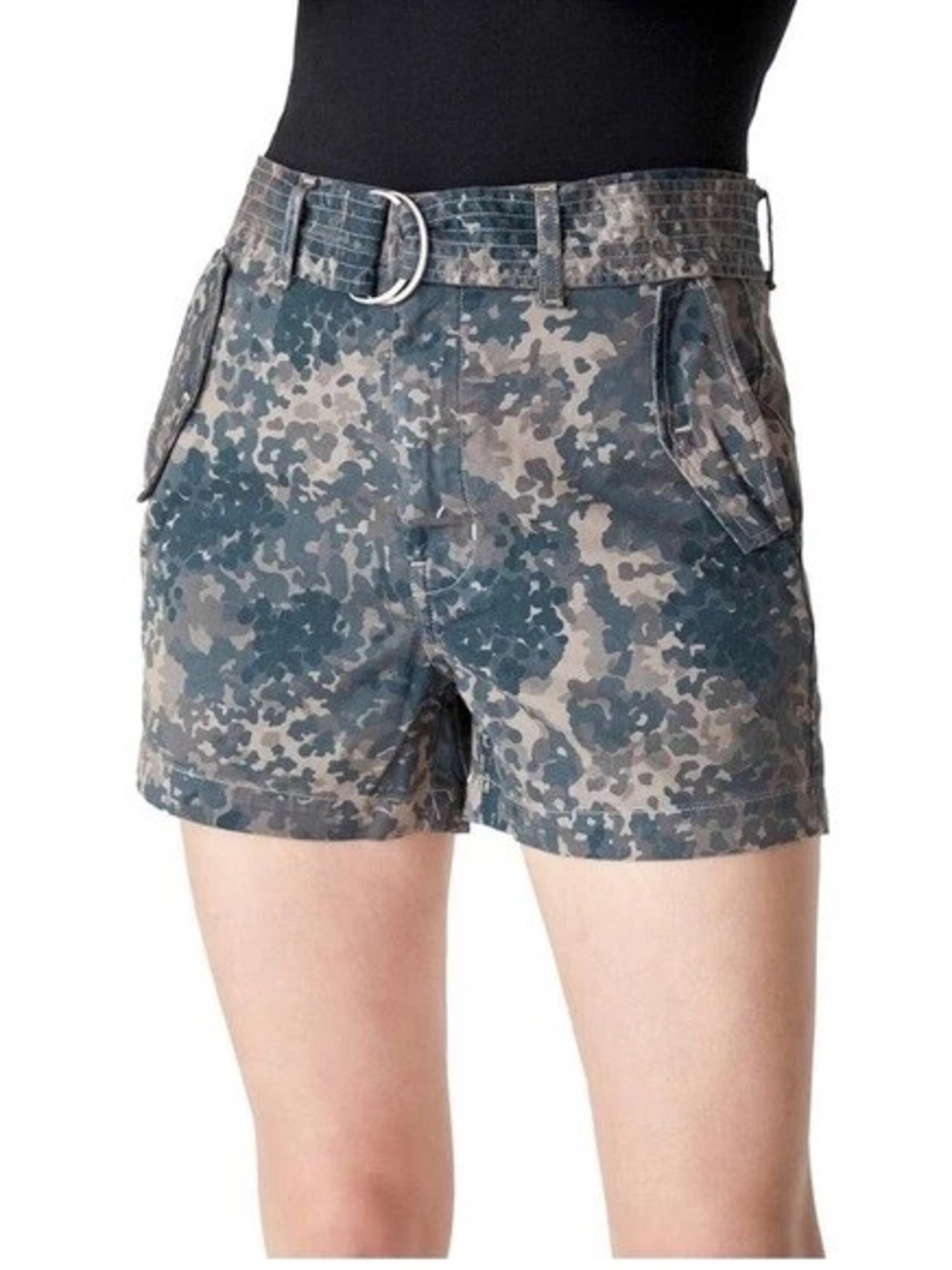 J Brand Camouflage-Print High Rise Belted Shorts Size 28
